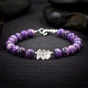 Charoite and Herkimer Diamond Bracelet - Handmade to Order